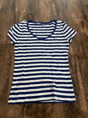 Tommy Hilfiger Blue & White Striped Scoop Neck Tee